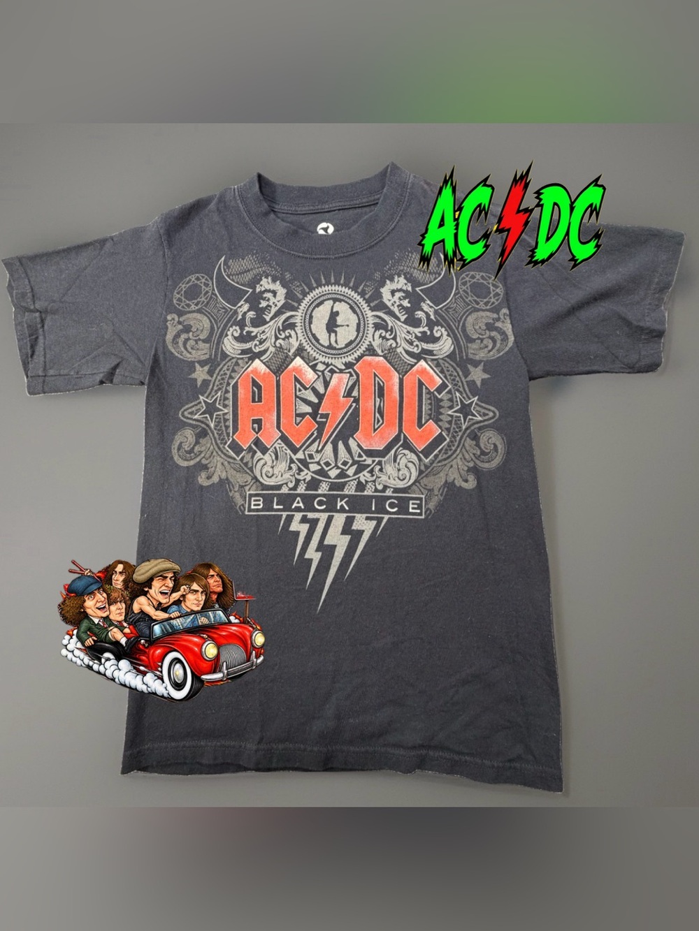 ACDC T Shirt Mens Small Black Ice Tour Band Tee Liquid Blue Angus Young Rock Y2K